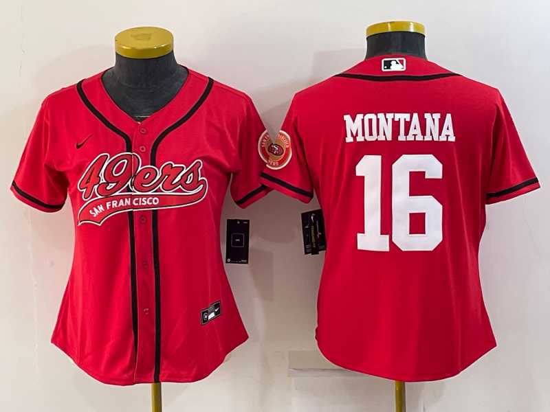 Women's San Francisco 49ers #16 Joe Montana Red With Patch Cool Base Stitched Baseball Jersey,We sell and wholesale Women's San Francisco 49ers #16 Joe Montana Red With Patch Cool Base Stitched Baseball Jersey on line form chian!